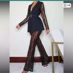 Two piece black sheer lace set